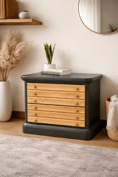 solid wood side table - natural wood and black, View more