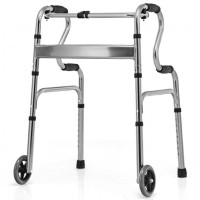 Aluminum Heavy-Duty Folding Wheeled Stand-Assist Walker-Gray