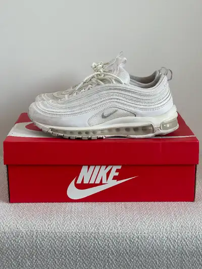 Up for sale is a pair of Nike Air Max 97 White Pure Platinum Women size 9 (or men's size 7/7.5). Com...