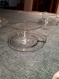 JENAER GLASS TEA CUPS AND SAUCERS