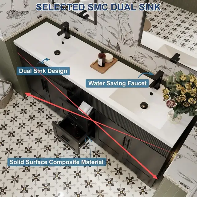 75” Brand New - Solid surface composite double sink vanity top in Cabinets & Countertops in City of Toronto - Image 3