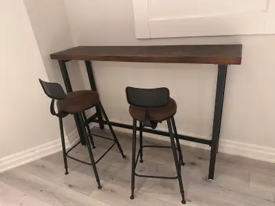Industrial Solid Wood Bar Console Table + 2 Bar Stools , View more