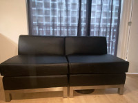 black couch, real leather for lounge