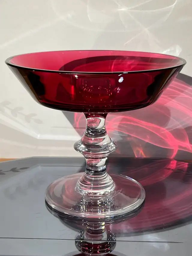Val St Lambert  Cranberry Pedestal Dish Art Glass628632581996831214