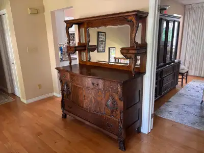 Antique Oak Sideboard / Buffet with Mirror, View more