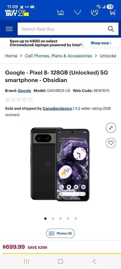 Brand new obsidian Google Pixel 8 (128GB) black, View more