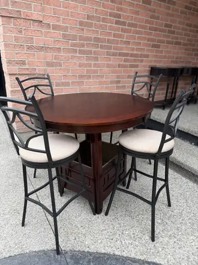 Round Wooden Table with 4 Free sturdy chairs, View more