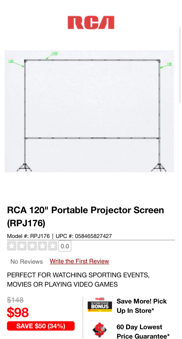 RCA Projector screen 120” in General Electronics in Mississauga / Peel Region - Image 3