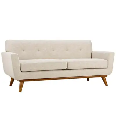Mid-Century Modern Tufted Sofa - Beige Fabric, View more