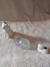 New Condition! Set of 3 Vintage Glass Cats Holder-type Ornaments