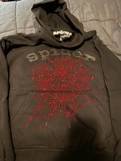 Authentic Sp5der OG Rhinestone Logo Hoodie Black Size Large, View more