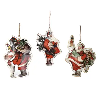 Santa Claus Tin Ornament (set of 3) Christmas Decor NEW MINT, View more