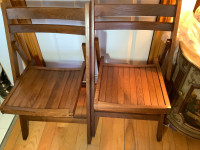 Antique/Vtg 2 Slat Oak/Maple Wd Folding Chairs Dovetail Corners