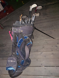 Mixed complete RH golf club set with Top Flite bag, balls, tees
