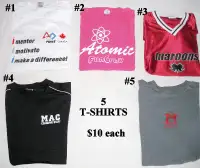 5 T-Shirts, $10 each, unisex,  XL and XXL, never worn