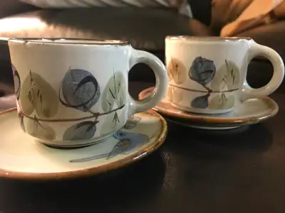 Vintage Stoneware Pottery  cups and saucers, View more