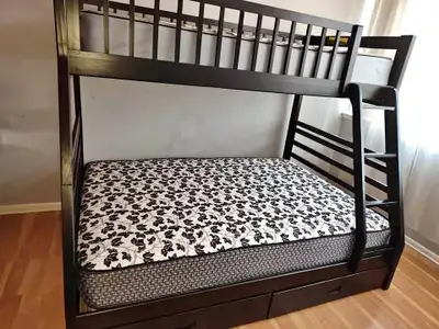 Modern Espresso Twin-over-Double Bunk Bed with Storage Drawers, View more