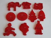 Vintage 1950's HRM Red Plastic Christmas Cookie Cutters Lot 10