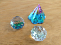 3 new crystal glass, 1-iridescent pyramid 1-iridescent sphere 1-
