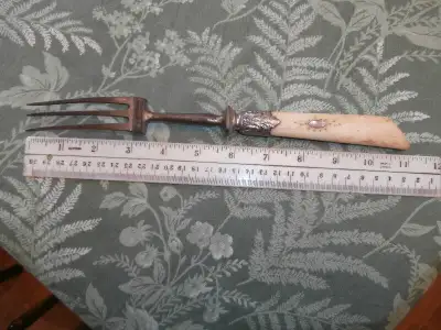 Antique Serving Fork, Silver? Silver Plate? on Bone Handle, View more