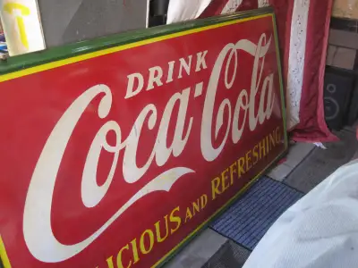 Rare 1936 Very Large COCA-COLA Enamel Porcelain Sign 4ft by 8ft, View more