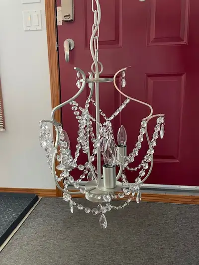 Three-Light Ceiling Chandelier, Brushed Silver Finish, View more