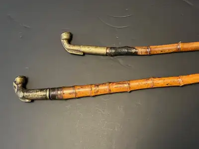 2 Antique 19th Century 1800s Qing Dynasty Chinese Tobacco Pipes, View more