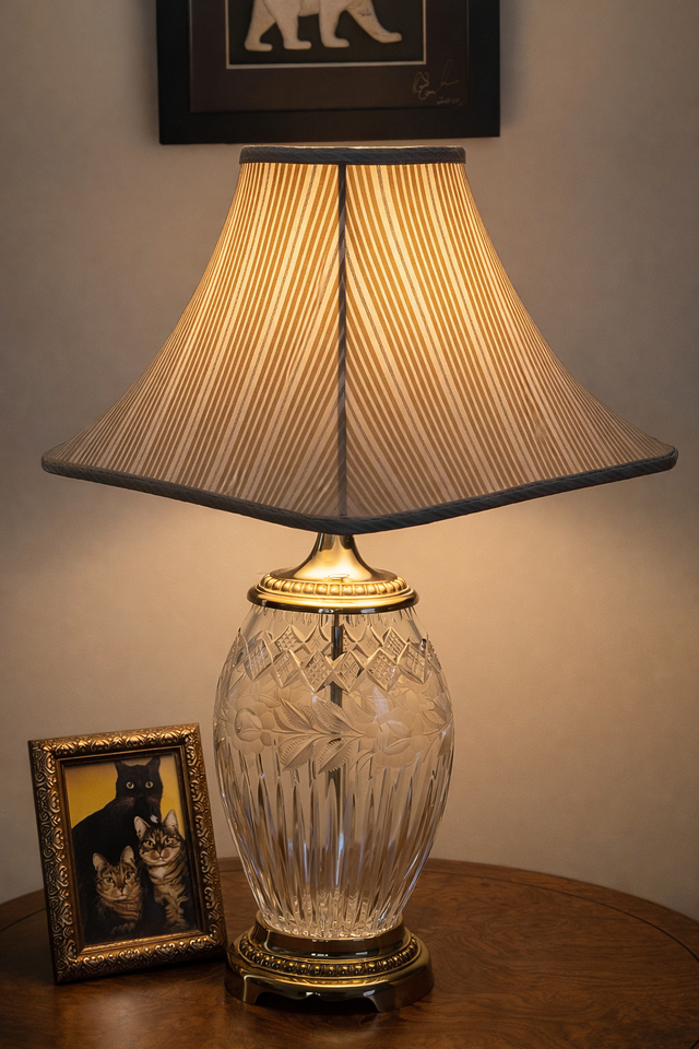Cut-Glass Table Lamp with Pleated Shade in Indoor Lighting & Fans in Oshawa / Durham Region - Image 3