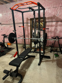 Home Gym Power Squat Rack Lat Bench Olympic Weights Bar + MORE