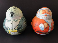 2 ROLY POLY CHEIN TINS SANTA 1980 & SINGER 1979 OLD REPROS