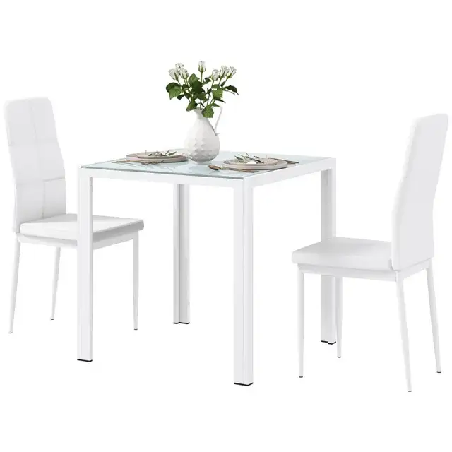 HOMCOM 3-Piece Rectangular Glass Kitchen Table and Chairs with M in Dining Tables & Sets in Markham / York Region - Image 3