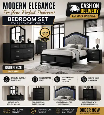 Elegant Queen Bedroom Furniture Set – CASH ON DELIVERY, View more
