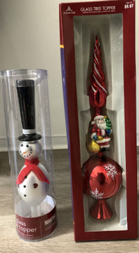 Snowman Glass Christmas Tree Topper Martha Stewart BONUS Santa