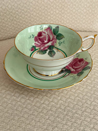 Paragon Double Warrant Teacup & Saucer. Pink Cabbage Rose, green