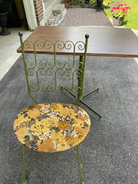 MCM wrought iron table and chair