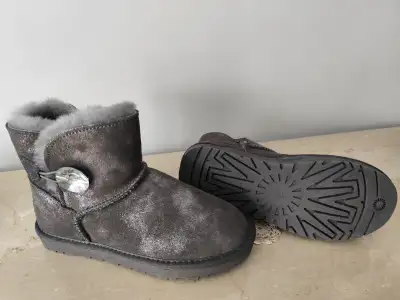 UGG Women's Shearling Mini Metallic Sparkle Grey/Silver Boots, View more