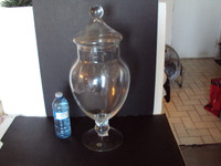 CLEAR HAND BLOWN GLASS JAR WITH LID - ABBOTT POLAND - 20" TALL