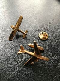 Airplane  Pin (1 1/4” X 3/4”) & Vintage “Swank” Cufflink 