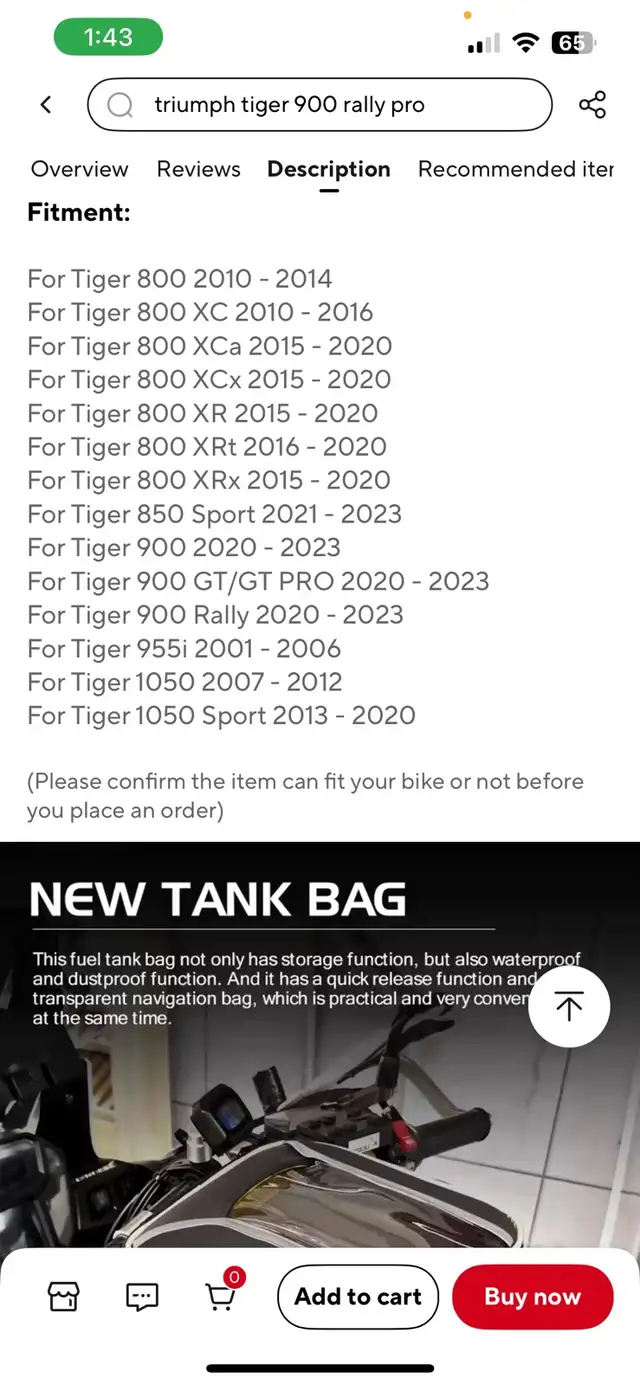 Motorcycle Fuel Tank Bag For Tiger 800 XC 850 Sport 900 in Motorcycle Parts & Accessories in Oakville / Halton Region - Image 6