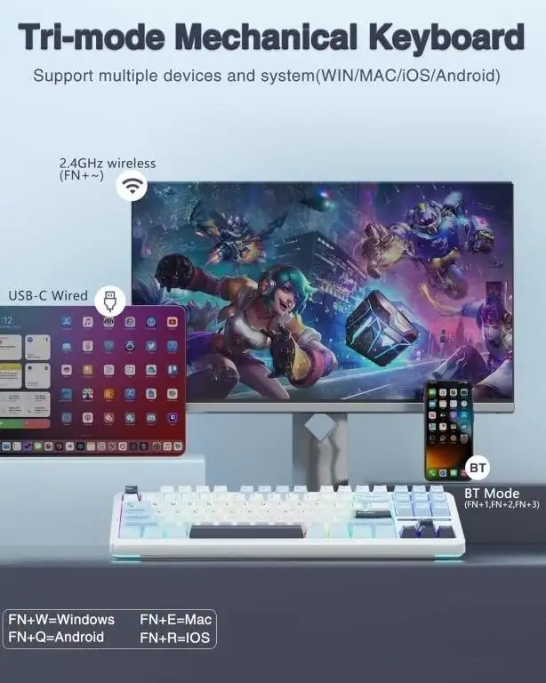 Gaming Keyboard | AULA F87 Wireless Gaming Keyboard 3 Mode. in Mice, Keyboards & Webcams in Mississauga / Peel Region - Image 4