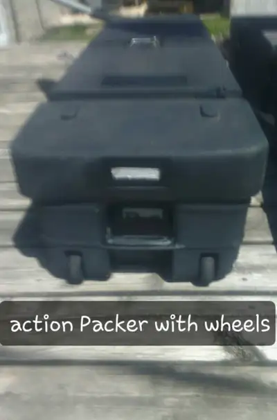 Heavy duty Action Packers with wheels.. 64 inchLength,, 16 inch height,,, 18 inch wide ,, with strap...