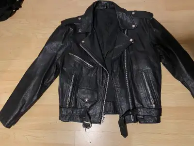 Vintage motorcycle jacket, never worn, real leather, medium