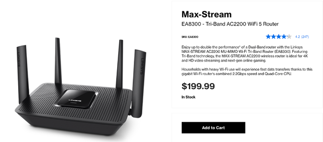 Excellent condition Linksys Max-Stream EA8300 - Tri-Band AC220063611956424577120