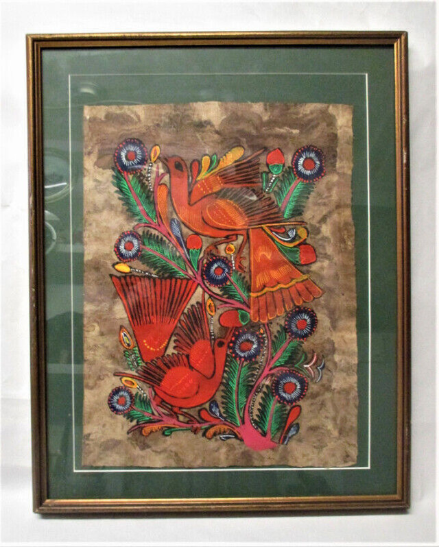Vintage Framed Mexican Bark Painting 21"x16.5" Very good conditi in Arts & Collectibles in Stratford