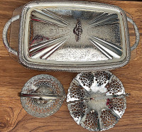 MAYEL SILVER PLATED CASSEROLE WITH BASKET AND  SUGAR DISH - $60