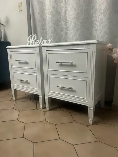 SOLD. Refinished pair of solid wood nightstands, View more