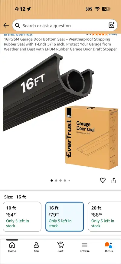EverTrust 16Ft Garage Door Bottom Seal, View more