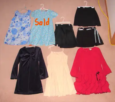 1 - Girls dresses, skirts - prices as follows: - Blue flowered (Premier Collection) - approx. sz 6 o...