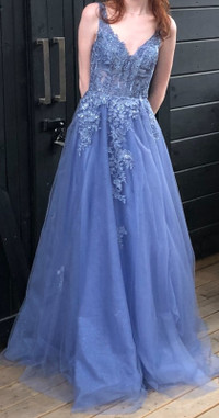 Full Length Prom Dress Size 0 Smokey Blue