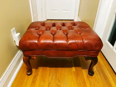 Classic Tufted Leather Ottoman – Timeless Traditional Accent, View more